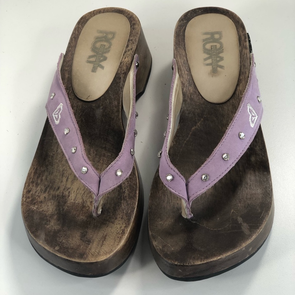 Roxy Sandals Size 7 Lavender Leather Straps with Gemstones